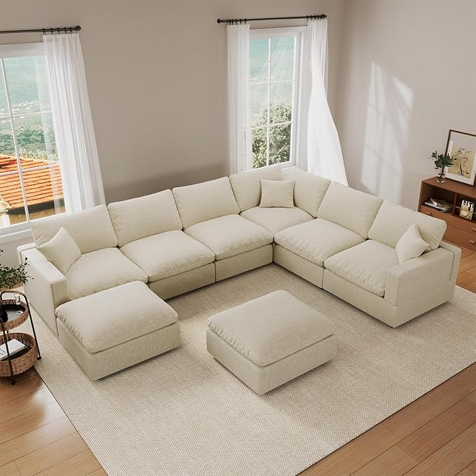 Cloud Couch Modular Sectional Sofa for Living Room, Convertible Upholstered Comfy Couches Deep Seat Sofa Sleeper Sofa Bed, Removable & Washable Cushion Covers, Filled with Down Cotton