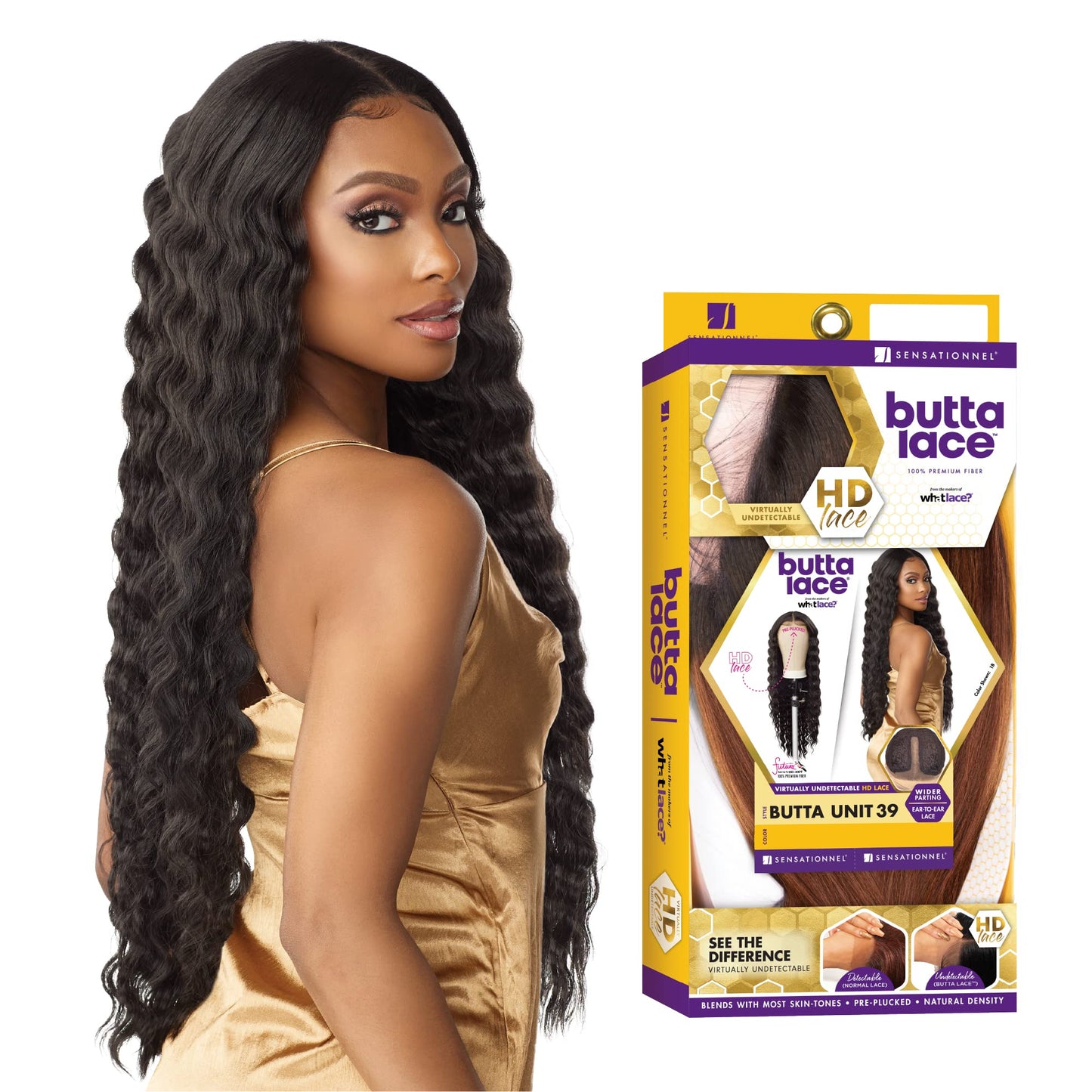 Sensationnel Butta Lace Wigs - Unit 39 Extra Wide 5 Inch Deep Parting Synthetic Preplucked Hairline Glueless Lacefront (2 DARKBR