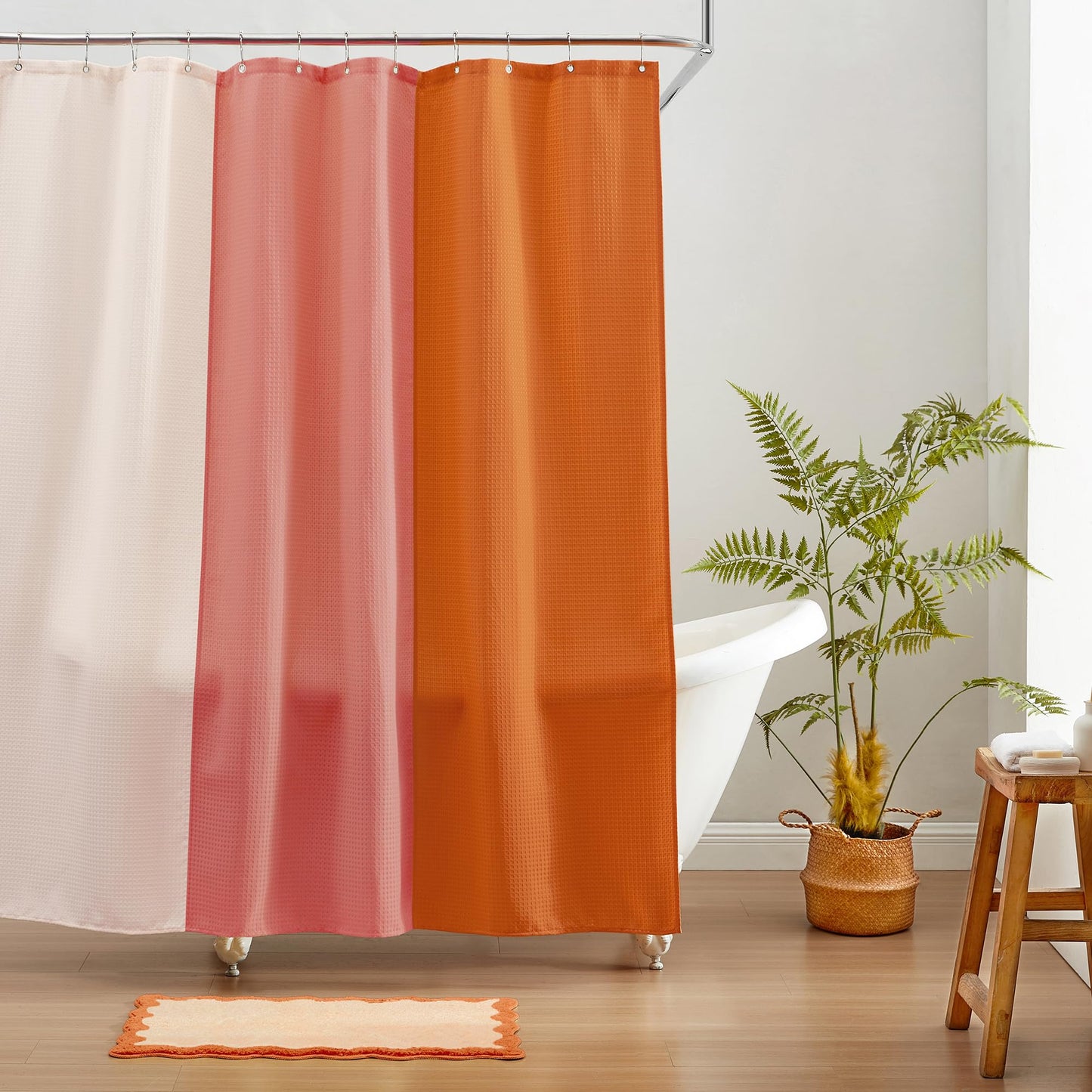 MONDAY MOOSE Bath Mat with Scalloped Wavy Ripple Design, Microfiber Absorbent Non Slip Tufted Rug for Floor, Shower or Kitchen (16x24 inch, Orange)