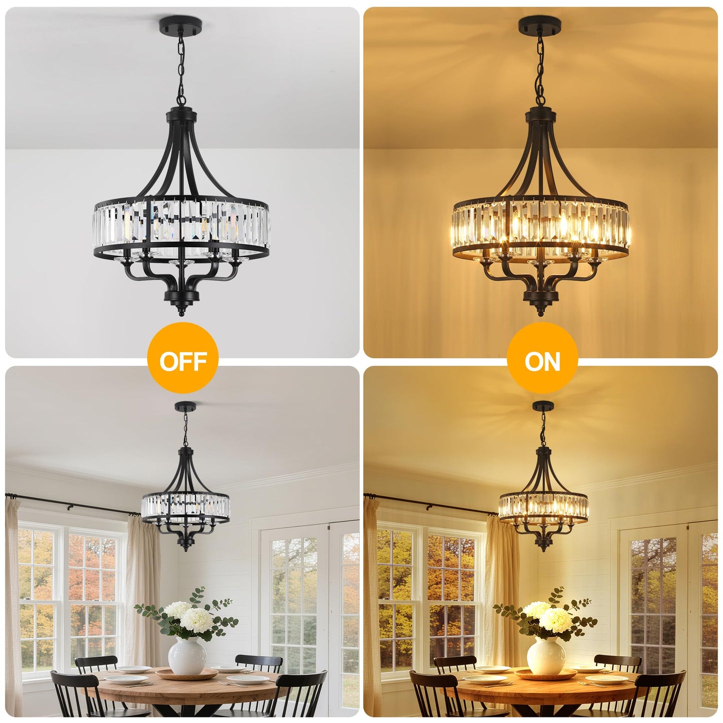ZXFDWB Modern Black Crystal Chandelier,5-Light Farmhouse Dining Room Light Fixture Over Table Adjustable Height Hanging Industrial Pendant Lights Kitchen Island,Living Room Kitchen Island Entryway