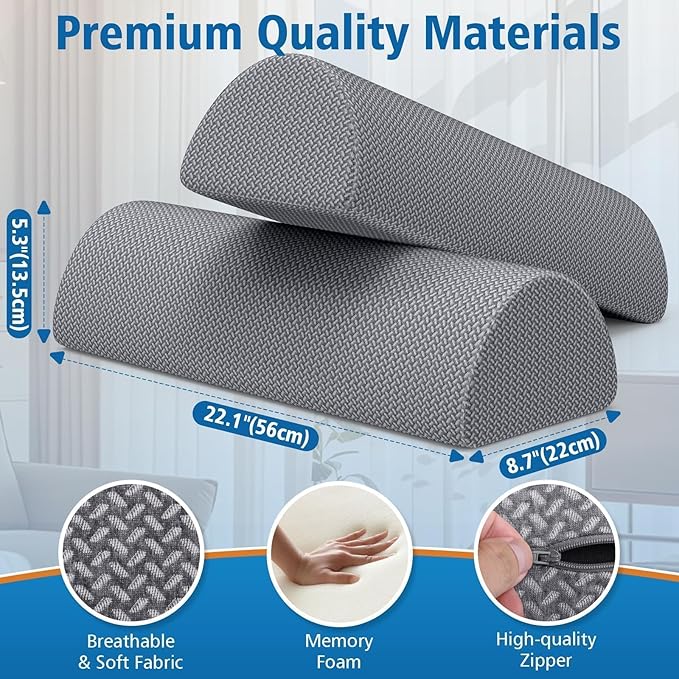 Large Knee Pillow for Side Sleepers, Half Moon Memory Foam Bolster Pillow for Legs,Ergonomic Design Wedge Elevation Pillow for Side & Back Sleeping,Under Knee Support,Foot,Ankle, Lumbar,Gray - 2 Pack