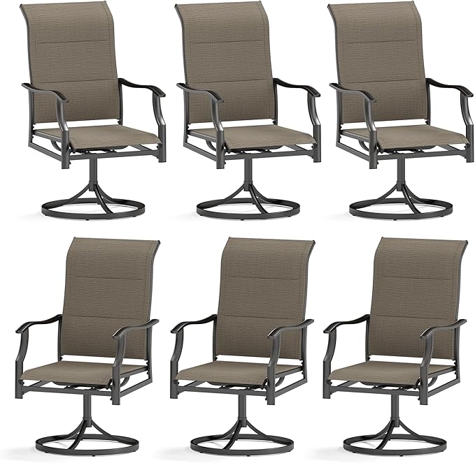 Sophia & William Outdoor Patio Swivel Dining Chairs Set of 6, High Back Padded Patio Dining Chairs, All Weather Textilene Mesh Fabric for Backyard, Poolside, Balcony and Garden
