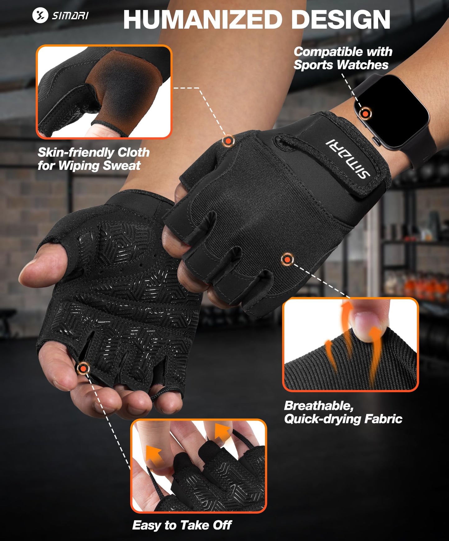 SIMARI Breathable Workout Gloves for Men & Women, Weight Lifting Gloves with Padded, Grip, Full Palm Protection, Gift for Gym Exercise, Cycling, Weightlifting Training, Fitness, Black, Size XL