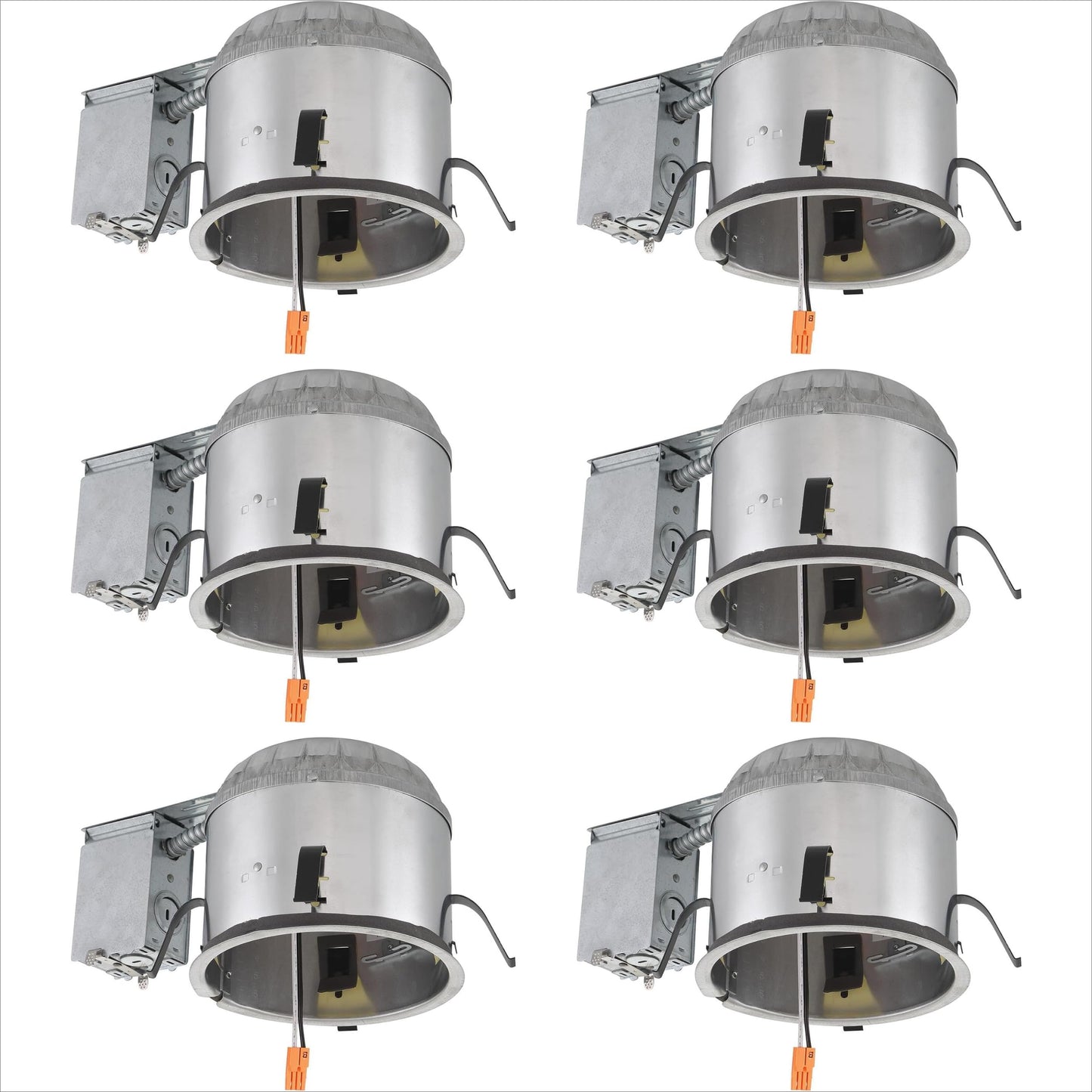 Designers Fountain Led Recessed Ceiling Light Housings, 6 Pack 6 Inch IC Shallow Remodel Can Lighting Fixture Housing, 10 AWG Wire Nuts, Silver, EVR6SLICRAT-N-6
