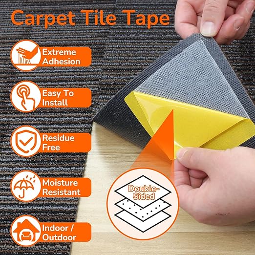 200 Pack Carpet Tile Tape Double Sided, Carpet Square adhesives for Hardwood Floors, Stair Treads, Tile Floors