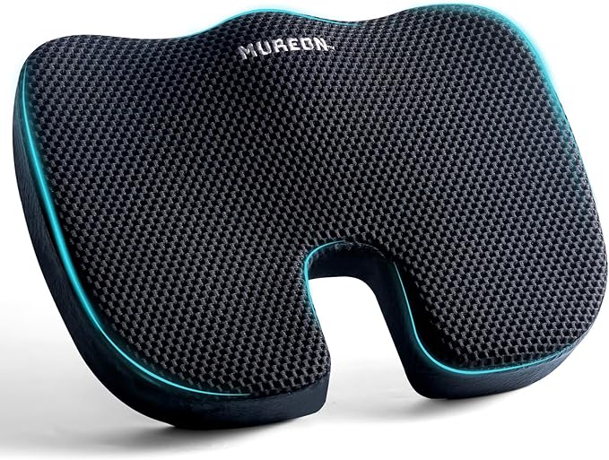 Mureon Seat Cushion for Office Chairs, Large Memory Foam Cushion for Car, Pressure Relief Ergonomic Chair Cushion with Non-Slip Cover for Soft Support for Hip All Day Comfort - Black