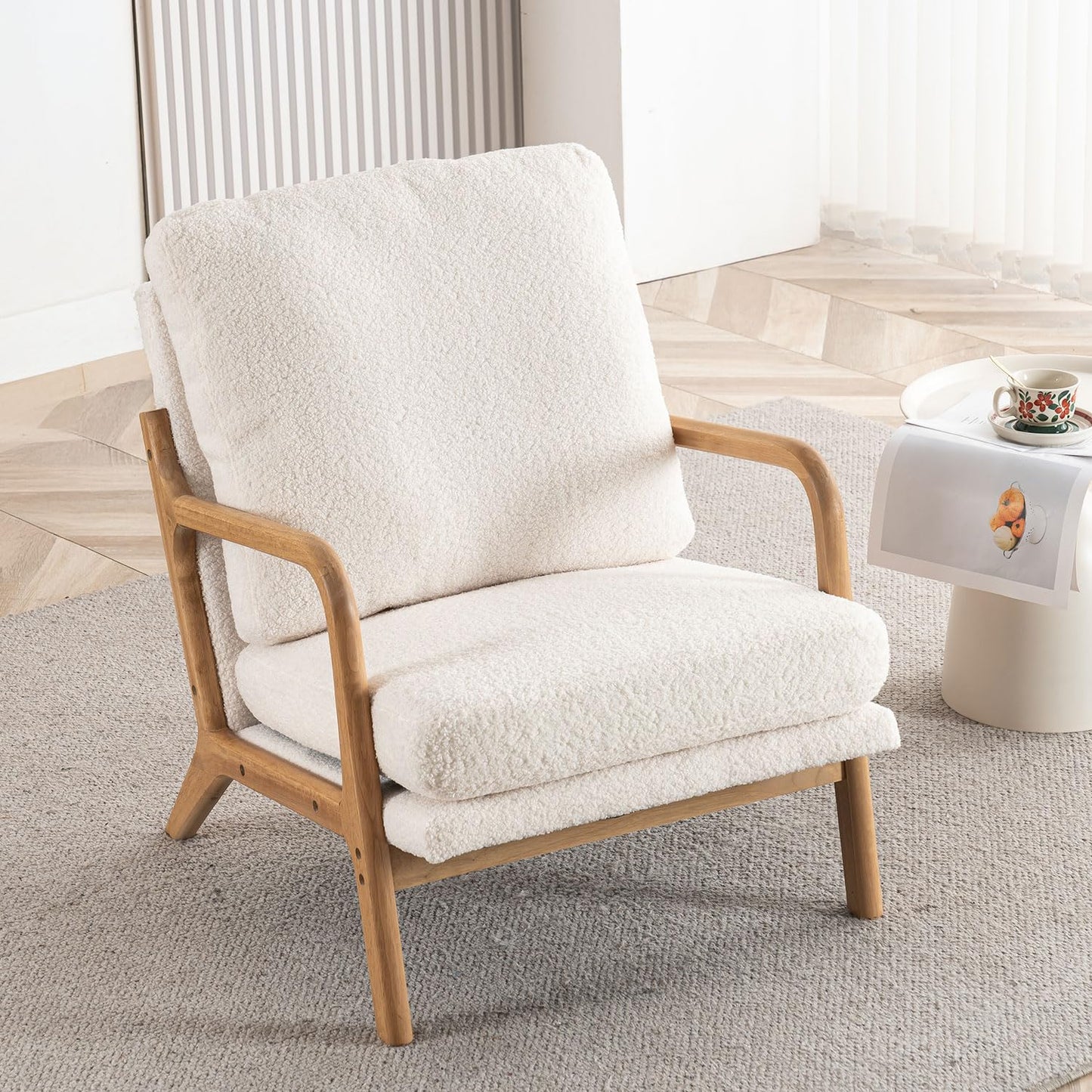 Mid Century Modern Accent Chairs for Living Room, 23” Wide Comfy Chair for Bedroom, Small Cozy Sherpa Reading Chairs for Adults, 108° Lounge Arm Chair Indoor with Detachable Cover, 5.5" Foam Cushion