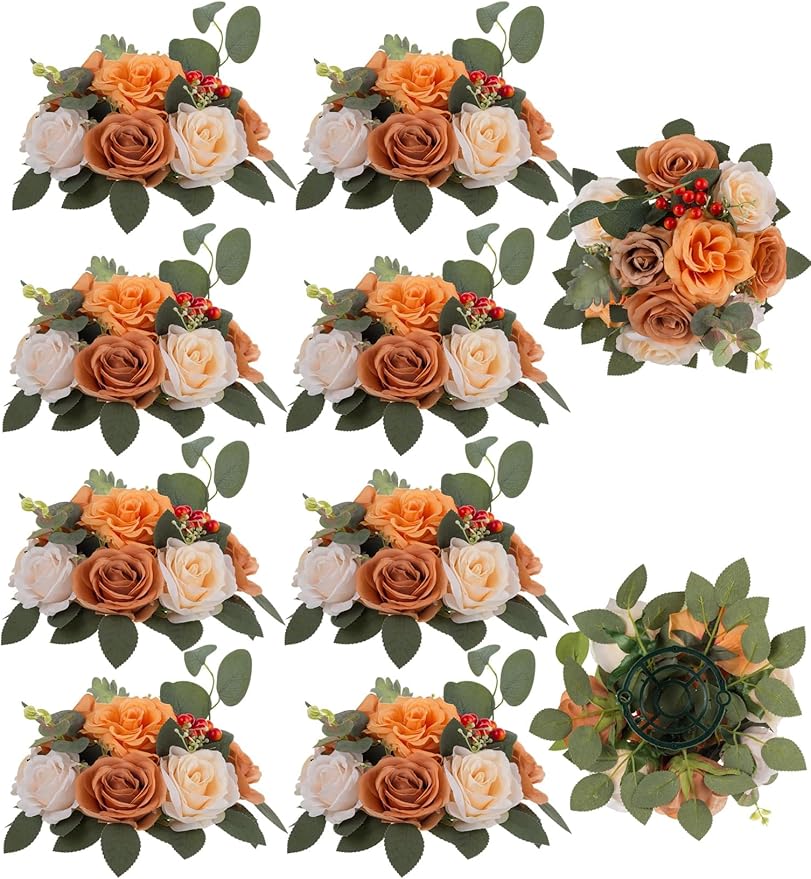 BLOSMON Terracotta Flowers for Wedding Centerpieces: 10 Pcs Artificial Rose Flower Balls Table Decorations - Fall Fake Sil...