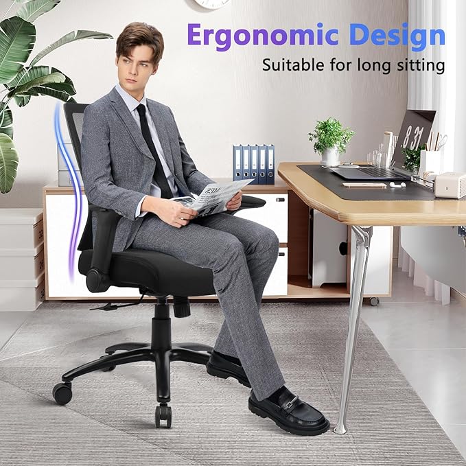 CLATINA Big and Tall Office Chair Heavy Duty Ergonomic Desk Chair 500lbs with Flip-up Arms & Wide Thick Seat Cushion Home Executive Swivel Mesh Chair for Study, Conference, Black (8 PK)