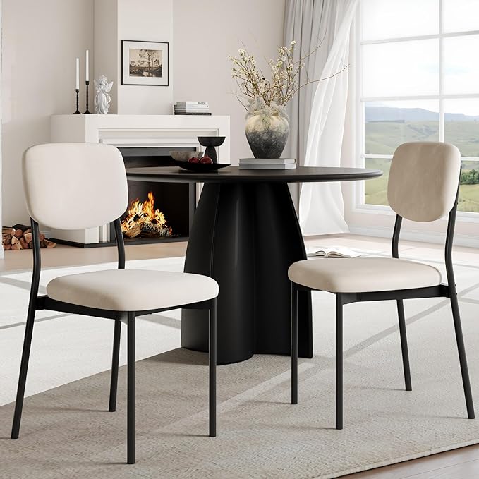 Einhomn Upholstered Dining Chairs Set of 2, Stackable Modern Dining Room Chairs, Kitchen Chairs w/Soft Velvet Backrest & Sturdy Metal Legs for Restaurant, Living Room, Cream Beige