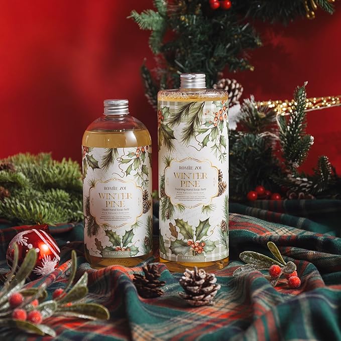 ROMIIE ZOI Christmas Liquid Hand Soap Refill-Winter Pine Soap Refill- Infused with Sweet Pine Aroma, Gentle & Moisturizing Formula for Home & Kitchen, 750 ML/ 26 FL OZ