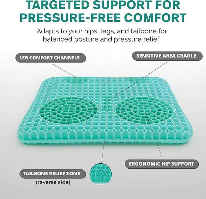 Gel Seat Cushion for Tailbone Support and Relief from Butt and Back Pain and Pressure - Cushions are Large Thick and Comfortable - Ideal for Office Chairs Driving Travel and Long Sitting
