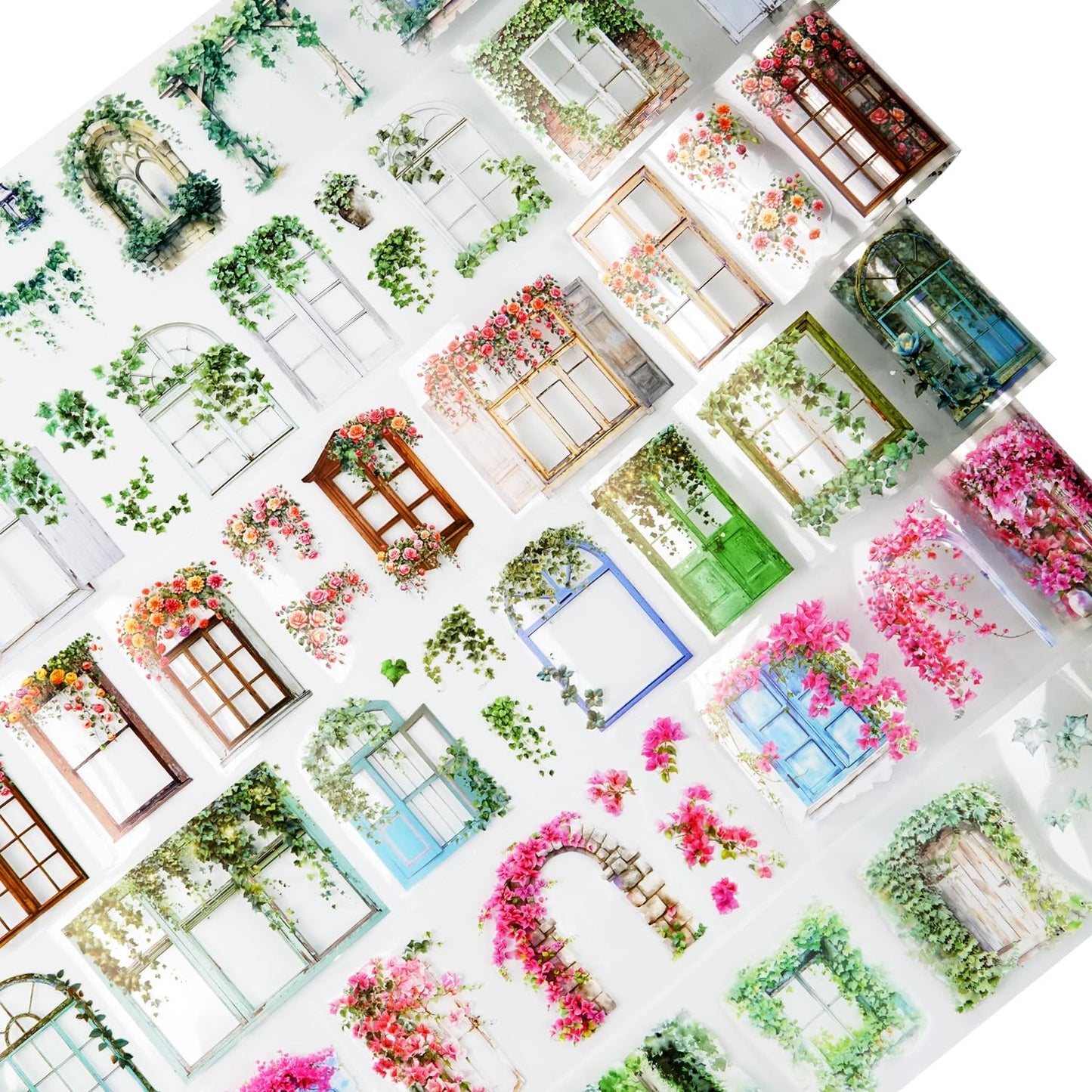 Vine Window Pre-Cut PET Tape Set, 6 Rolls Nature-Inspired Floral Scrapbooking Supplies for Journaling, DIY Crafts, and Junk Journal