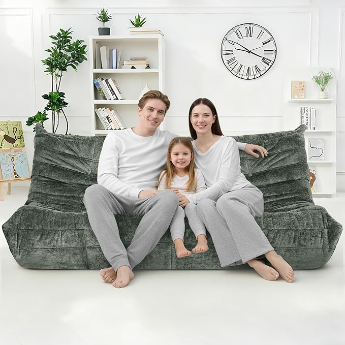 HABUTWAY Bean Bag Chair, Giant Bean Bag Chairs for Adults, 3 Seater Fireside Chair, Lazy Large Floor Bean Bag Sofa for Living Room, Bedroom, Dorm, Office (Green)