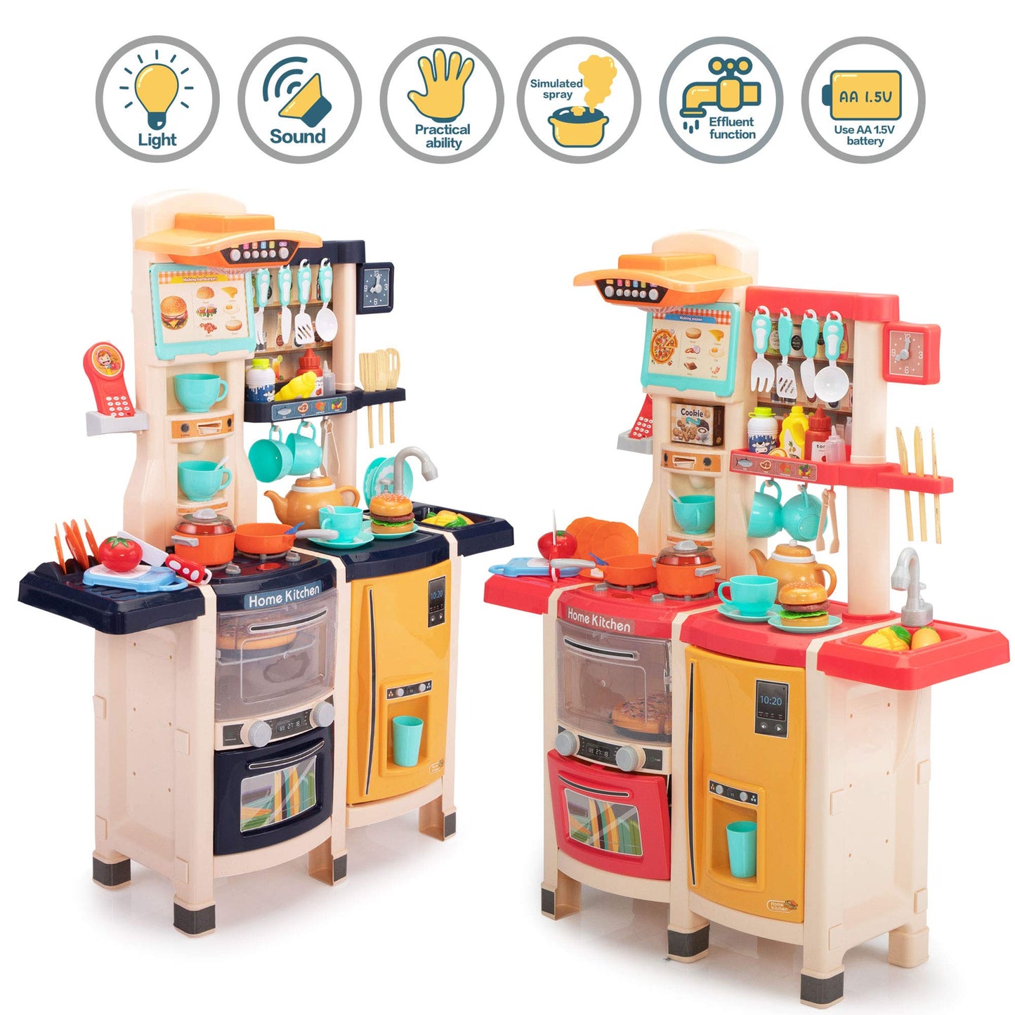 SANDINRAYLI Play Kitchen, Kids Kitchen Playset for Kids Ages 4-8, Toy Kitchen with Spray Stove, Oven, Sink, Dishwasher, Pretend Kitchen Set for Toddlers 3-5 with Real Sounds and Light, Blue