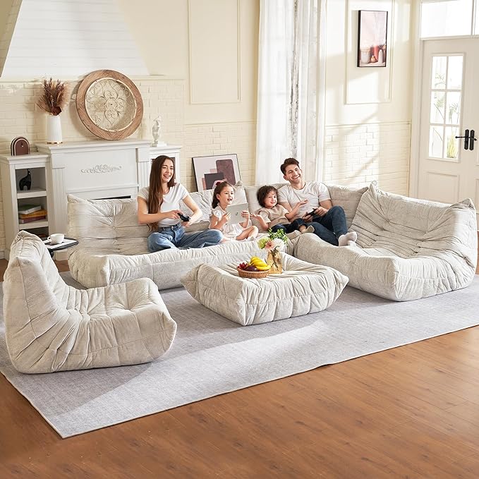 HABUTWAY Bean Bag Chair, Memory Foam Bean Bag Chairs for Adults, Fireside Corner Chair Lazy Floor Corner Sofa for Living Room, Bedroom, Dorm, Office (Beige)
