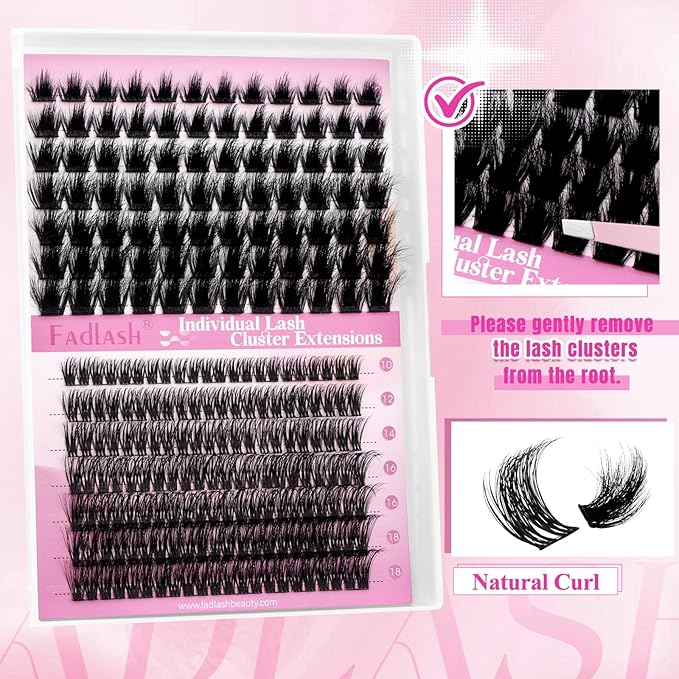 FADLASH Lash Clusters Individual Lashes 10-18mm Eyelash Clusters D Curl DIY Lash Extension Clusters Wispy Cluster Lashes (KLS242+CLS015-07D-Mix10-18)