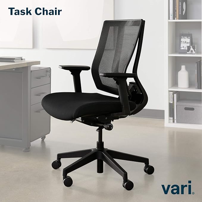 Vari Task Chair- Varidesk Comfortable Ergonomic Office Chair with Mesh, Armrests and Rolling Casters - Easy Assembly, 300lb Capacity - Lumbar and Back Support - Home Office Chair- Black