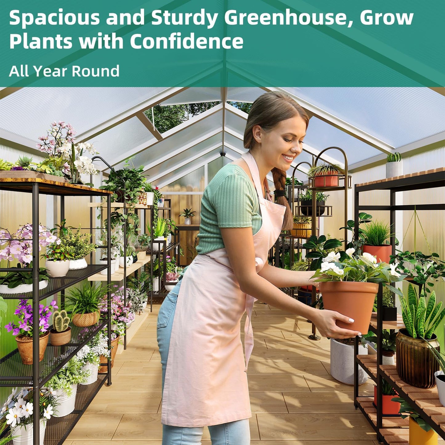 8x10FT Greenhouses for Outdoors,Heavy Duty Polycarbonate Greenhouse , Walk-in Aluminum Greenhouse Kit for Garden Backyard, Patio