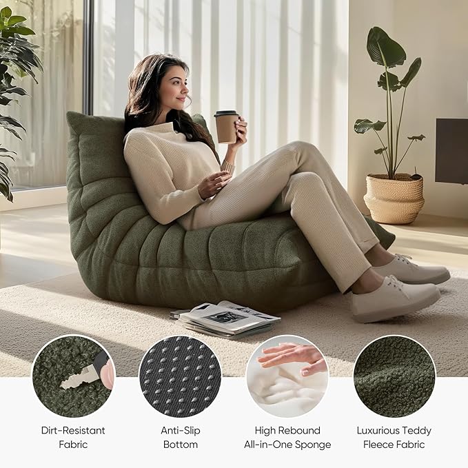 OTDMEL Bean Bag Chair for Adults, Fireside Togo Chair, BeanBag Chairs for Teens with High-Resilience Memory Foam, Non-Slip Base Compression Floor Lounge Sofa for Living Room, Bedroom