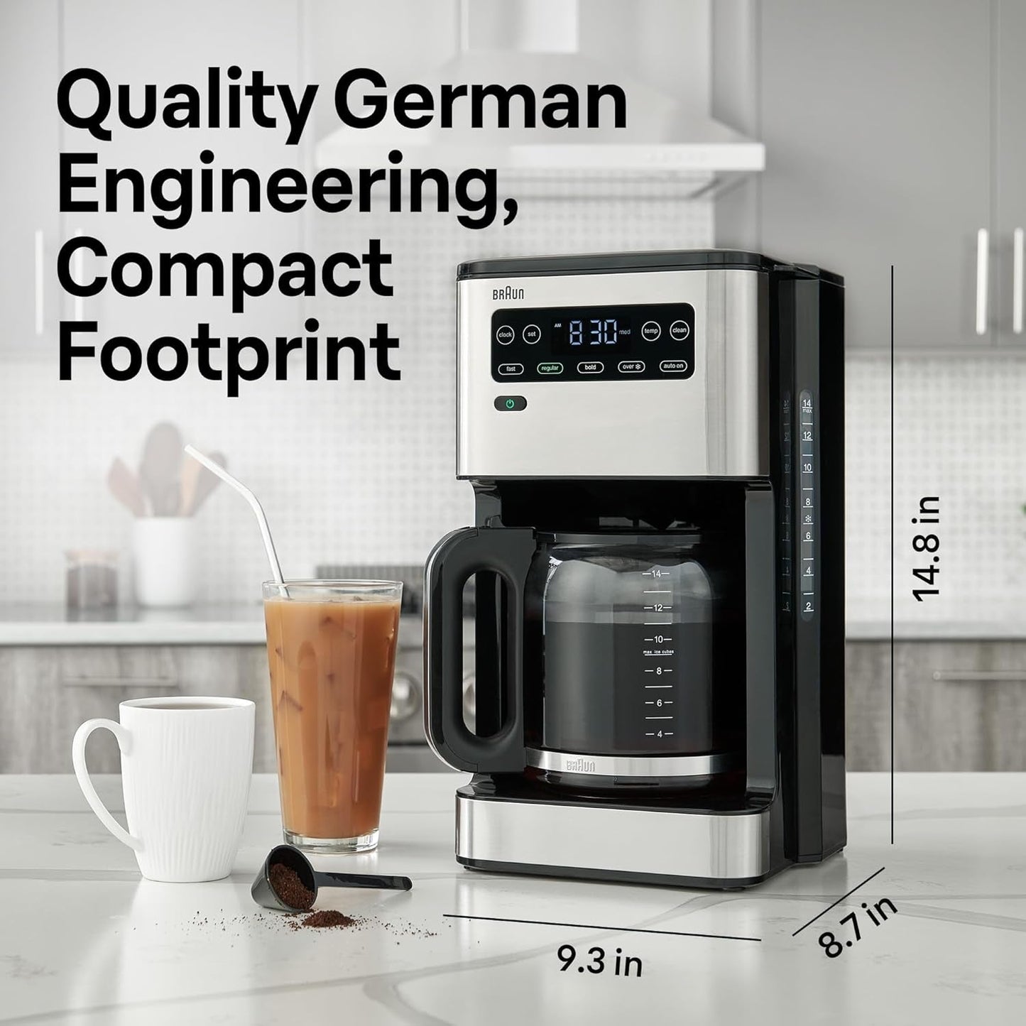 Pureflavor 14‑Cup Programmable Coffee Maker – Fast Brew Speed, Touch Display, Bold & Brew‑Over‑Ice Modes, Flavorcarafe & Adjustable Warm Plate