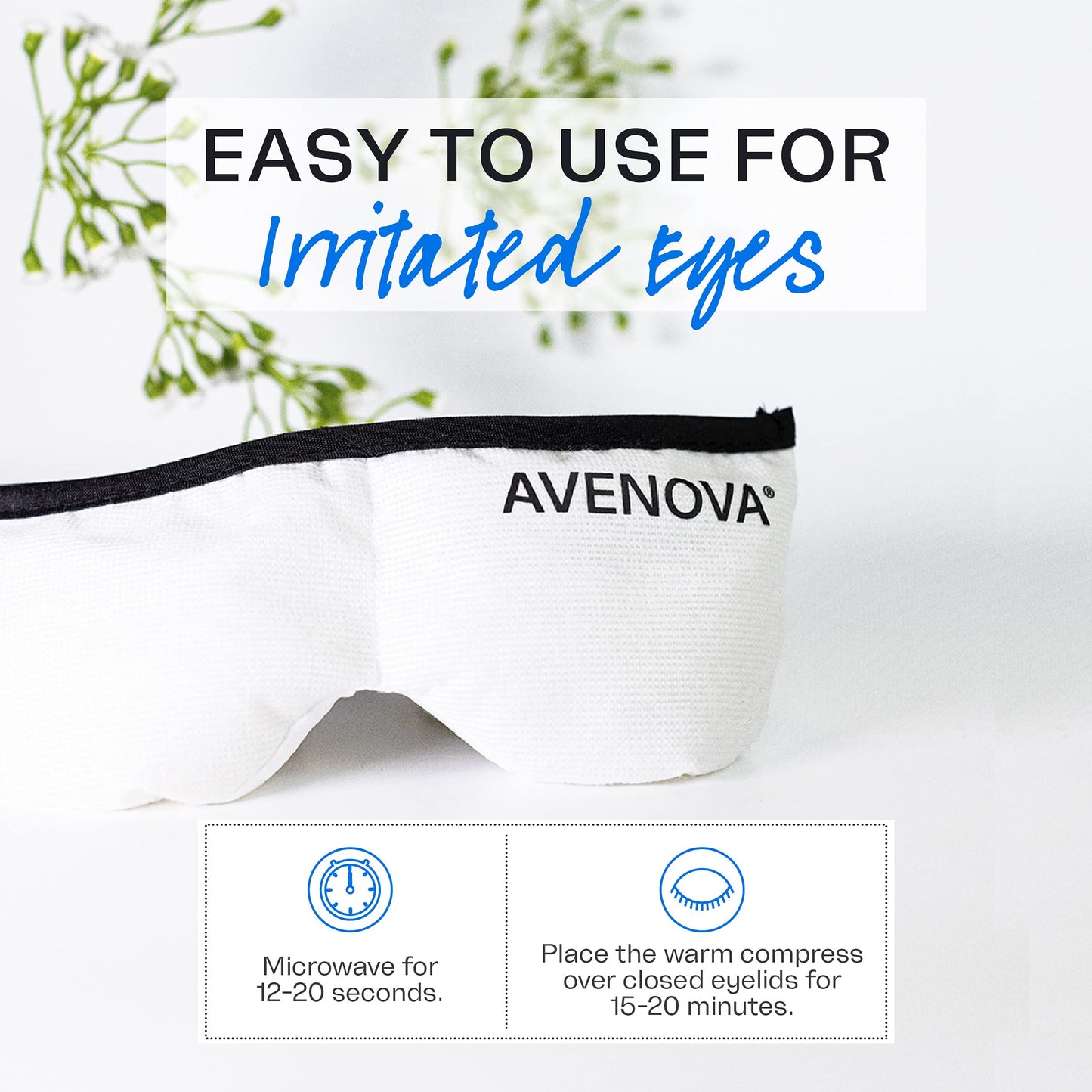 Avenova Eye Compress Mask - Reusable & Microwaveable Eye Mask for Irritated Eyes - Stye, Headache, Allergy & Sinus Relief