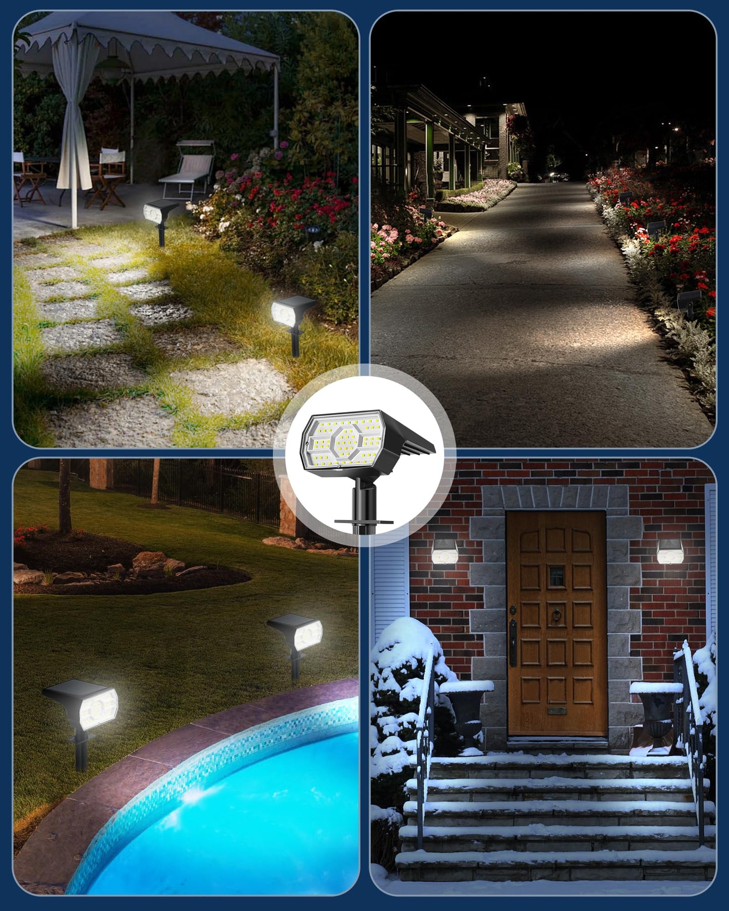 Kaxiida Solar Lights Outdoor Waterproof IP68, 3 Lighting Models Solar Powered Spot Lights Outdoor, 56LED Light Dusk to Dawn for Yard Patio Garden Pathway Landscape Lighting