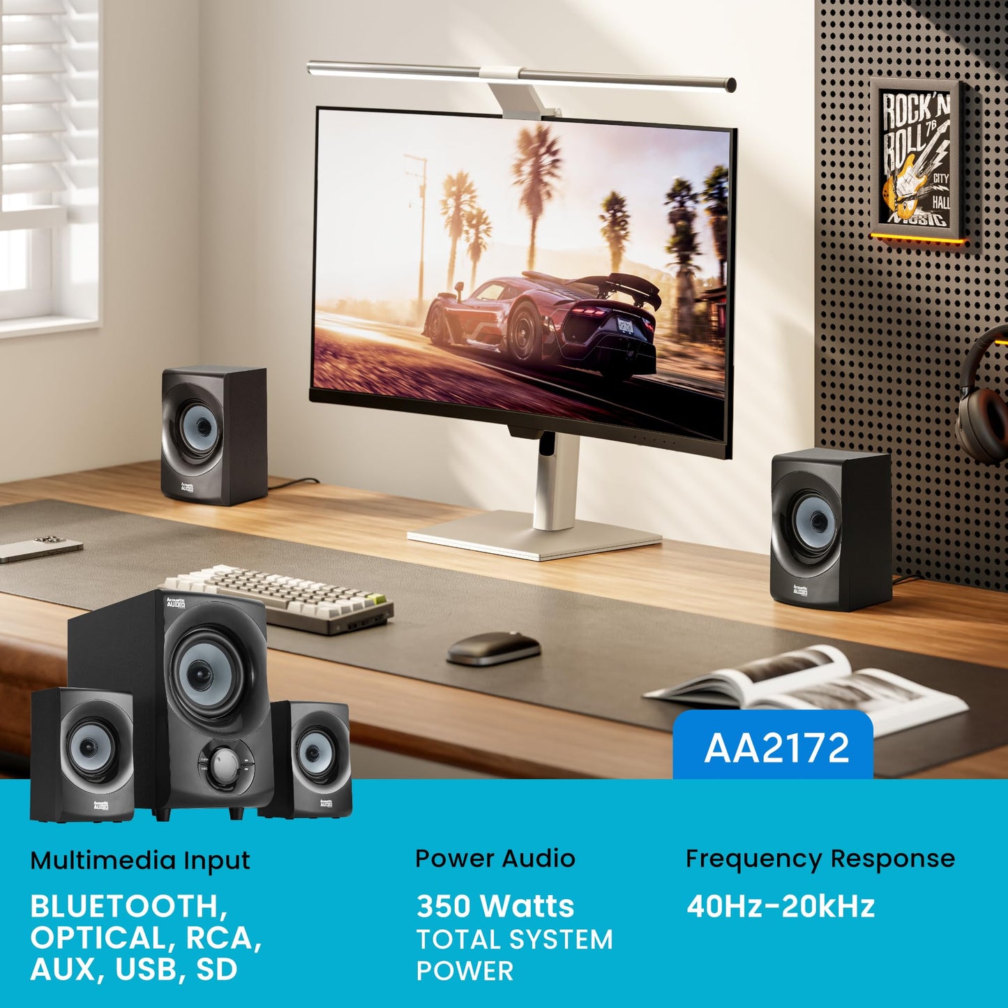 Acoustic Audio By Goldwood Bluetooth 2.1 Speaker System 2.1-Channel Home Theater Speaker System, With Optical/Aux/Usb/Sd Inputs
