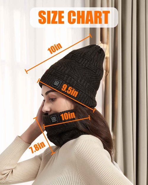Lvkakmox Heated Hat - Men and Women Rechargeable Heating Hats, 3 Heated Controls, 4000mAh Battery Pack, Christmas Gift (Heated Hat and Neck Warmers)