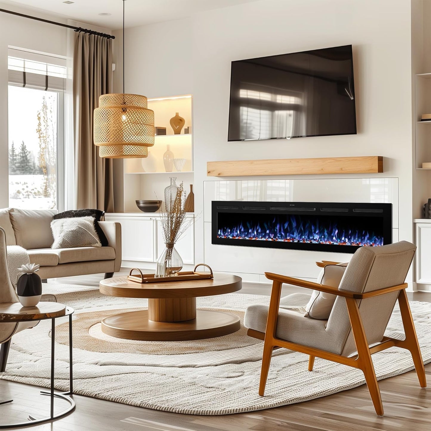 VINEMOUNT 65" Electric Fireplace Insert Recessed & Wall Mounted, Slim Large Screen, 13 Color Cycle Flame, APP& Touch Panel&Remote Control, 750W/1500W, Timer, Overheat Protection