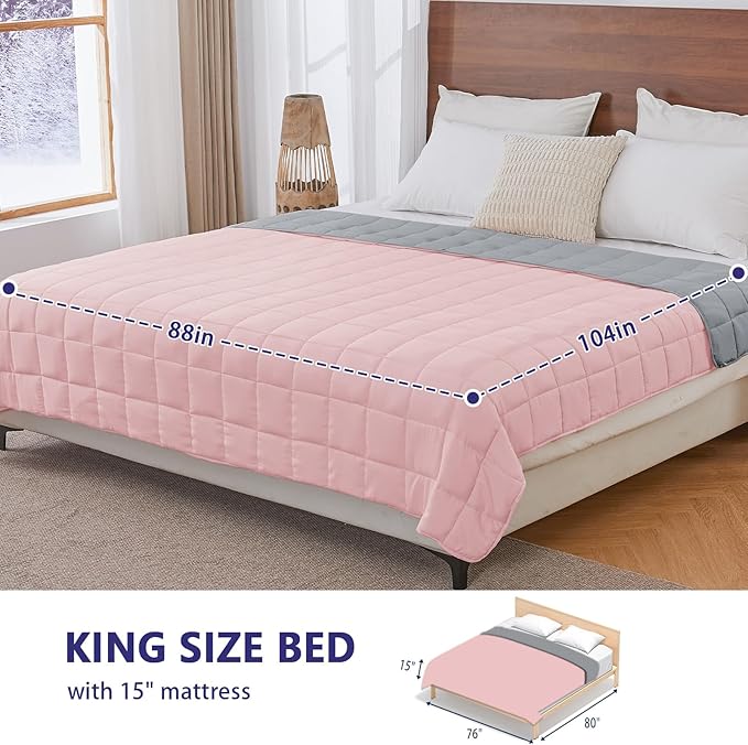 yescool Weighted Blanket for Adults (30 lbs, 88" x 104", Pink Grey) Cooling Heavy Blanket for Sleeping Perfect for 290-310 lbs, King Size Breathable Blanket with Premium Glass Bead, Machine Washable