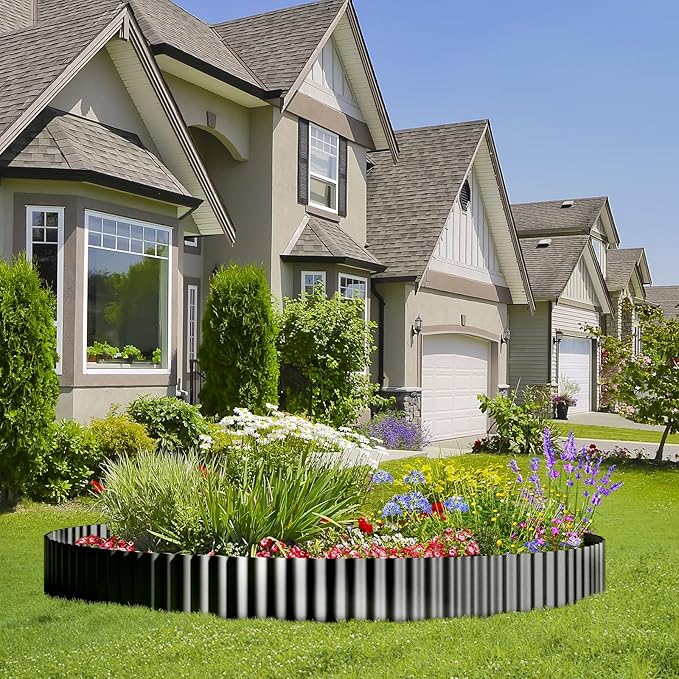 Land Guard Corrugated Garden Edging Border, 6" x 50' Landscape Paver Edging, Tall Landscape Edging, Fence for Garden, Flower Bed, Lawn and Landscape Edging (Glossy Black)