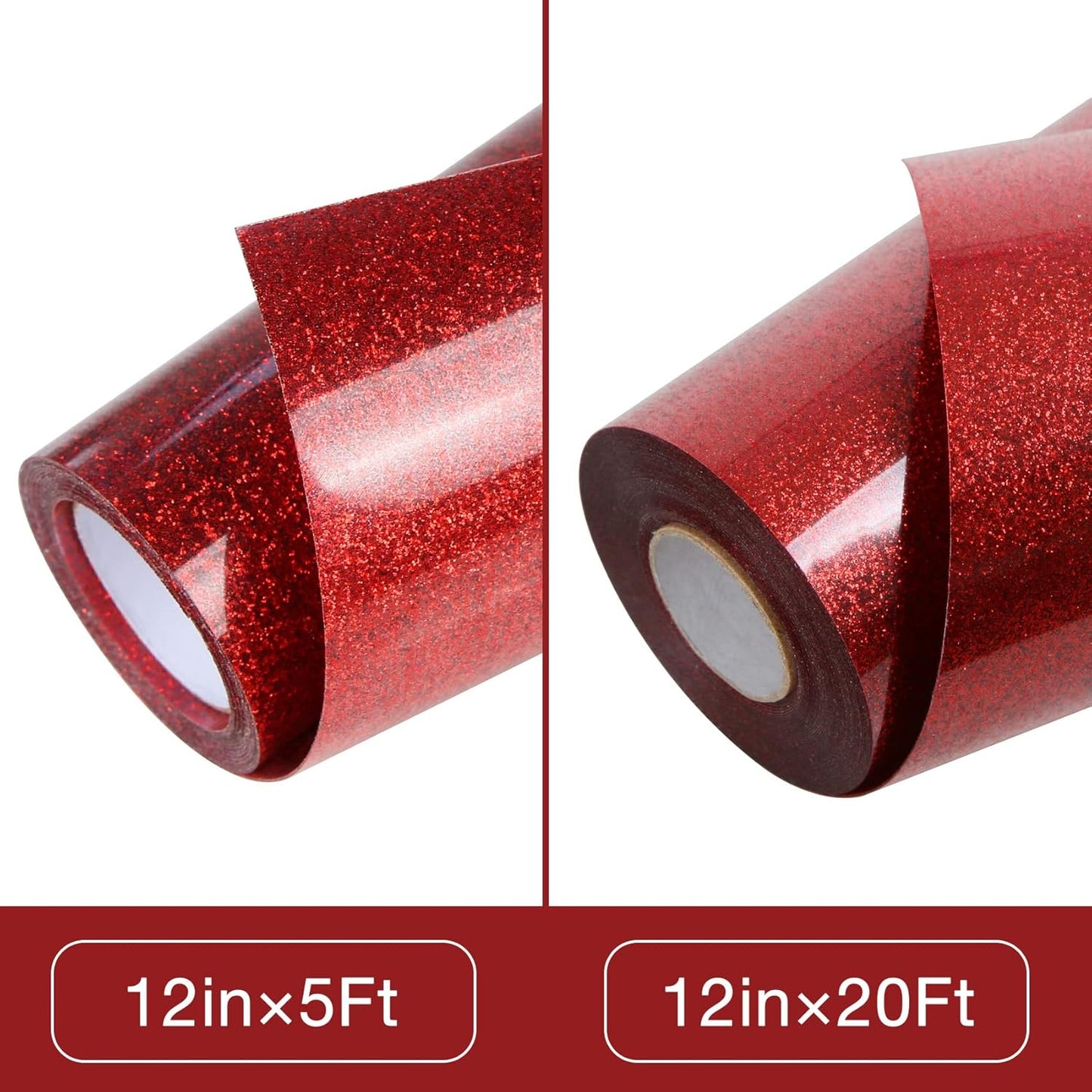 TORC Red Glitter HTV Heat Transfer Vinyl Roll 12 inch x 20 ft Iron on Vinyl for T Shirts Crafts Bulk
