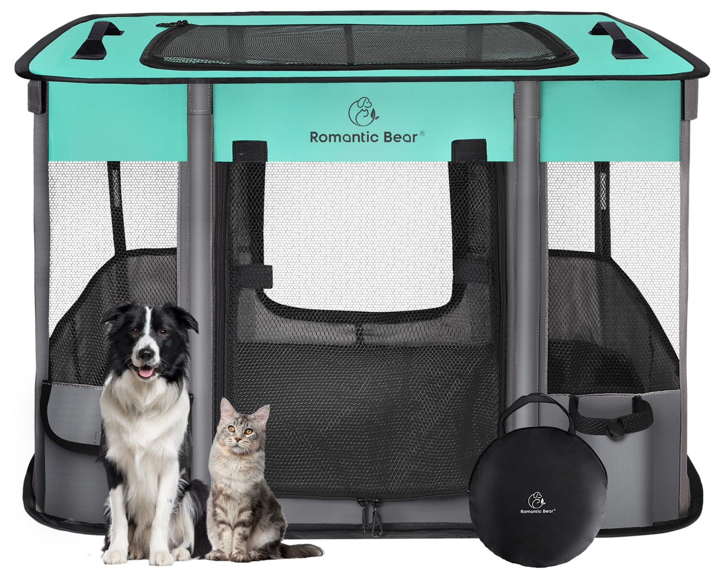 Dog Playpen,Pet Playpen,Foldable Dog Cat Playpens,Portable Exercise Kennel Tent Crate,Water-Resistant Breathable Shade Cover, Indoor Outdoor Travel Camping Use for Small Animals with Carrying Case(M)