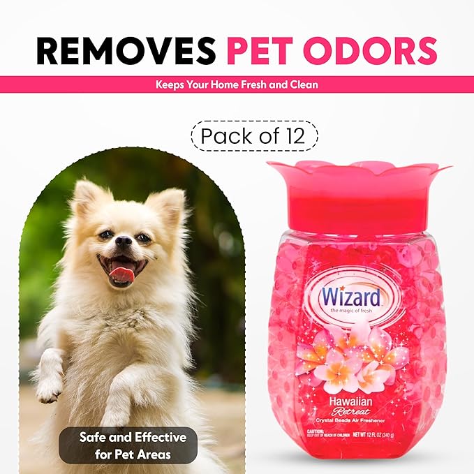 12 WIZARD Odor Eliminator Gel Beads - 12 oz, Air Freshners For Bathroom. Rooms, Per Areas and Car Freshner - Hawaiian Retreat