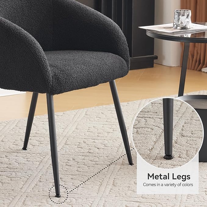 YDcosyfy Modern Small Accent Chair Set of 4, Comfy Sherpa Makeup Vanity Chair with Metal Legs, Decorative Dining Chair no Wheels for Living Room, Dressing Room, Bedroom, Black