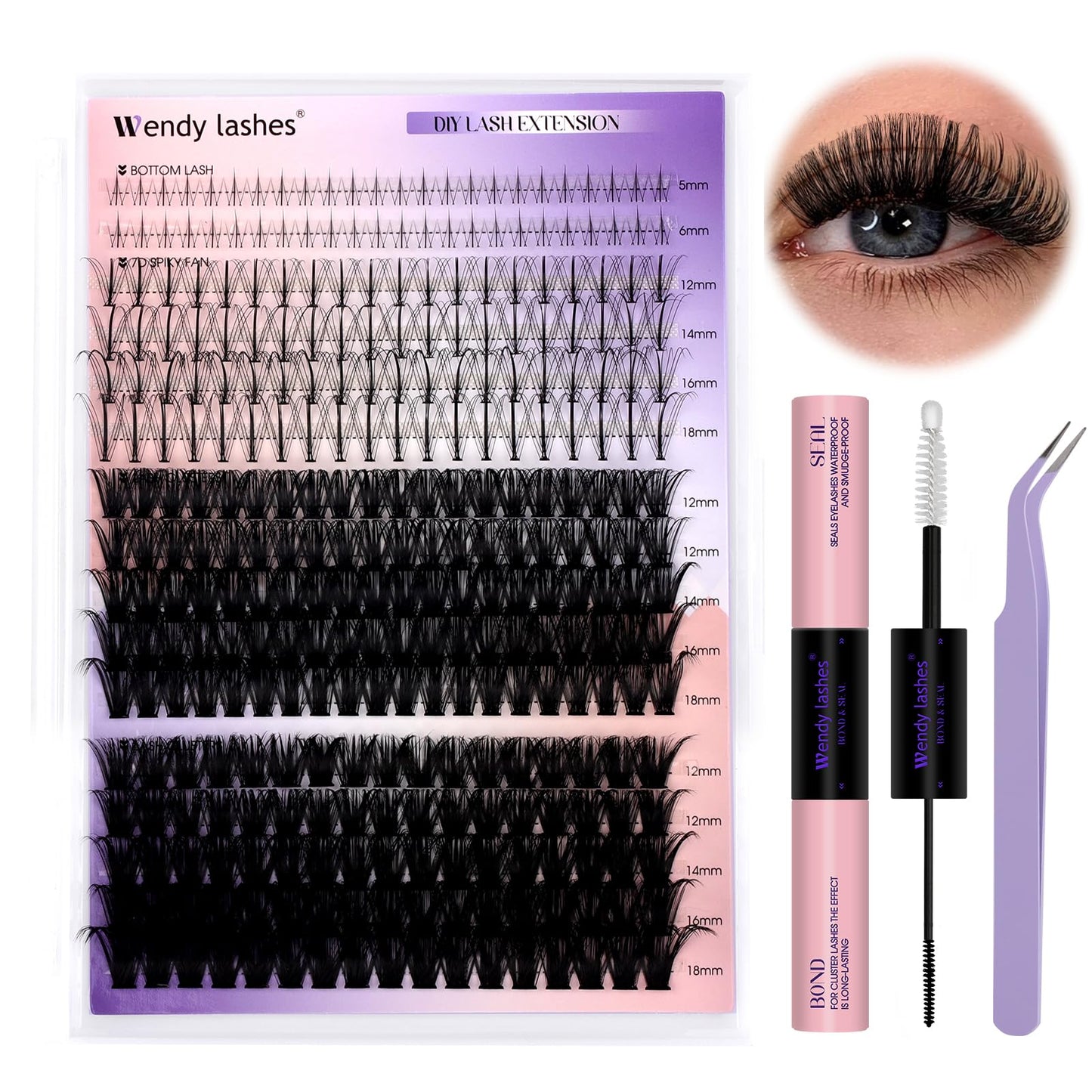 DIY Natural Lash Clusters Kit,Individual False Eyelashes Wispy Cluster Eyelash Extensions 12-18mm Mixed D/3D Curl Eyelash Cluste