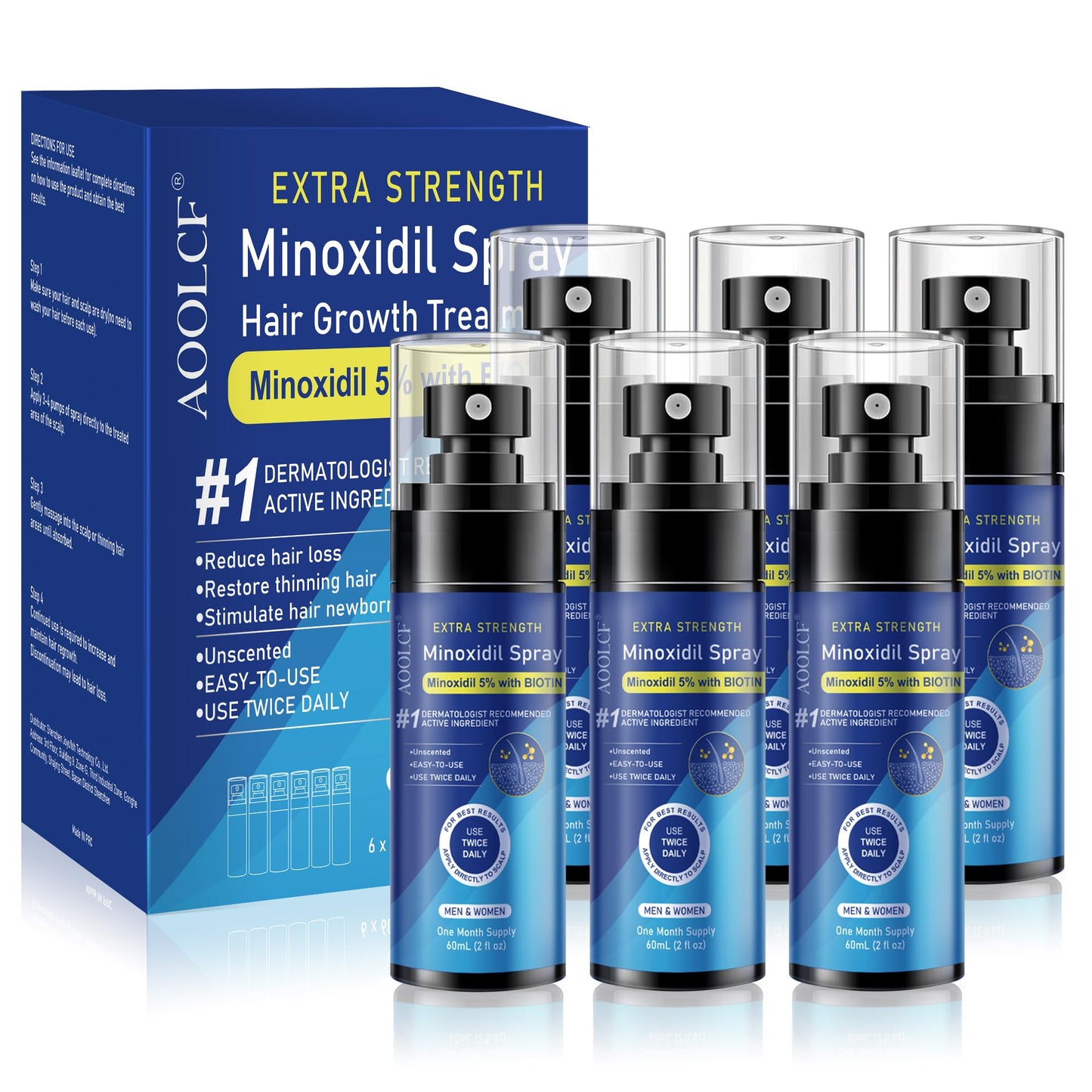 5% Minoxidil Spray for Men and Women, Infused with Biotin, for Hair Regrowth Treatment, Beard Growth, Extra Strength Treatment t