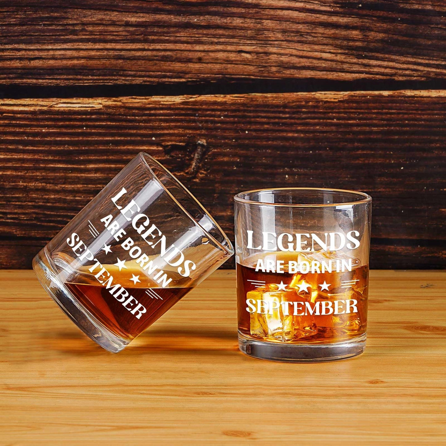 Futtumy Legends Are Born In September, 10 Oz Whiskey Glass with Wooden Barrel, Birthday Gifts for Men, September Birthday Gifts, 40th 50th 60th Mens Birthday Gift Ideas for Dad Grandpa Husband Son