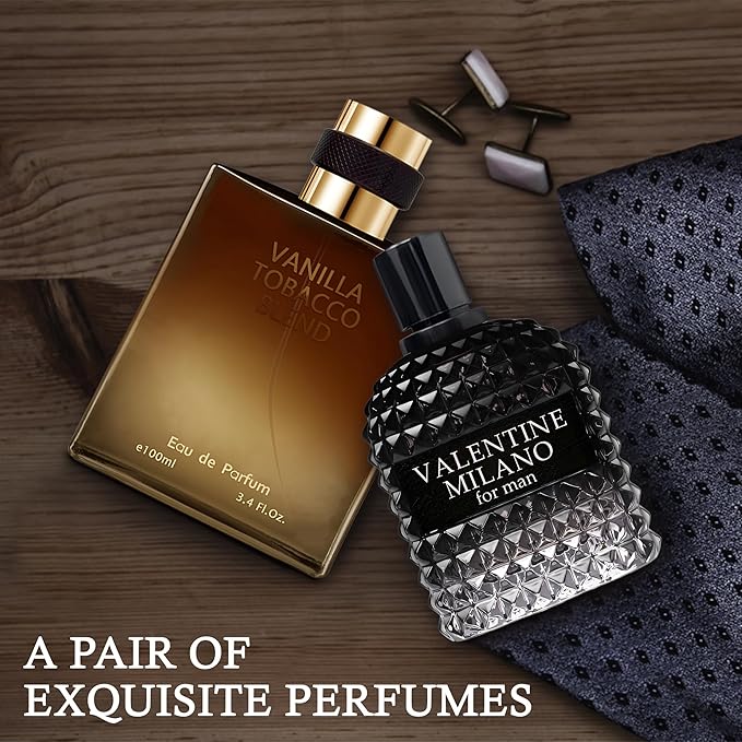 Valentine Milano/Vanilla Tobacco 2PCS Eau De Toilette for Men-Fresh, Romantic Scent Perfume for Men 3.4 Fl Oz Each Mens Cologne For All Skin Daily Used