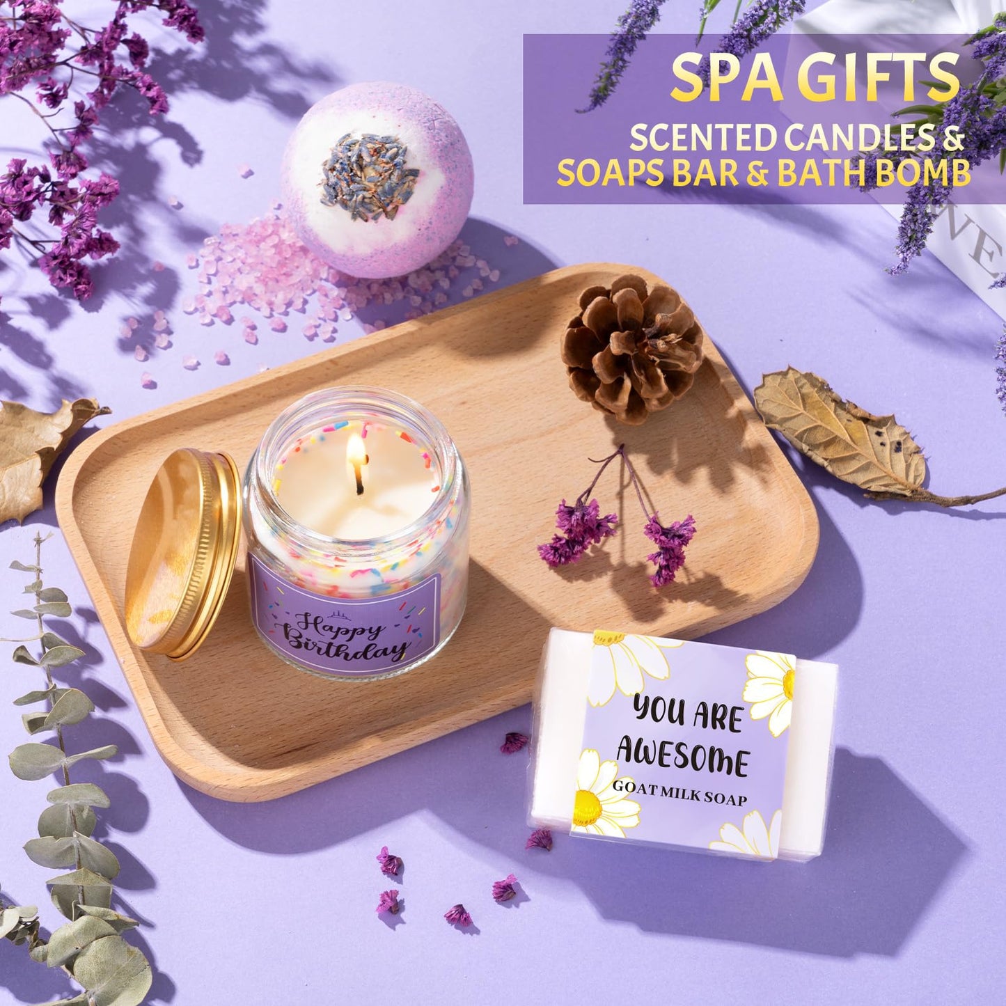 Birthday Gifts for Women, 12pcs Happy Birthday Gift Basket for Women Unique Gifts Set Ideas Relaxing Birthday Box w/ Blanket for Her Mom Best Friends Female Sister Her Friendship(Purple)