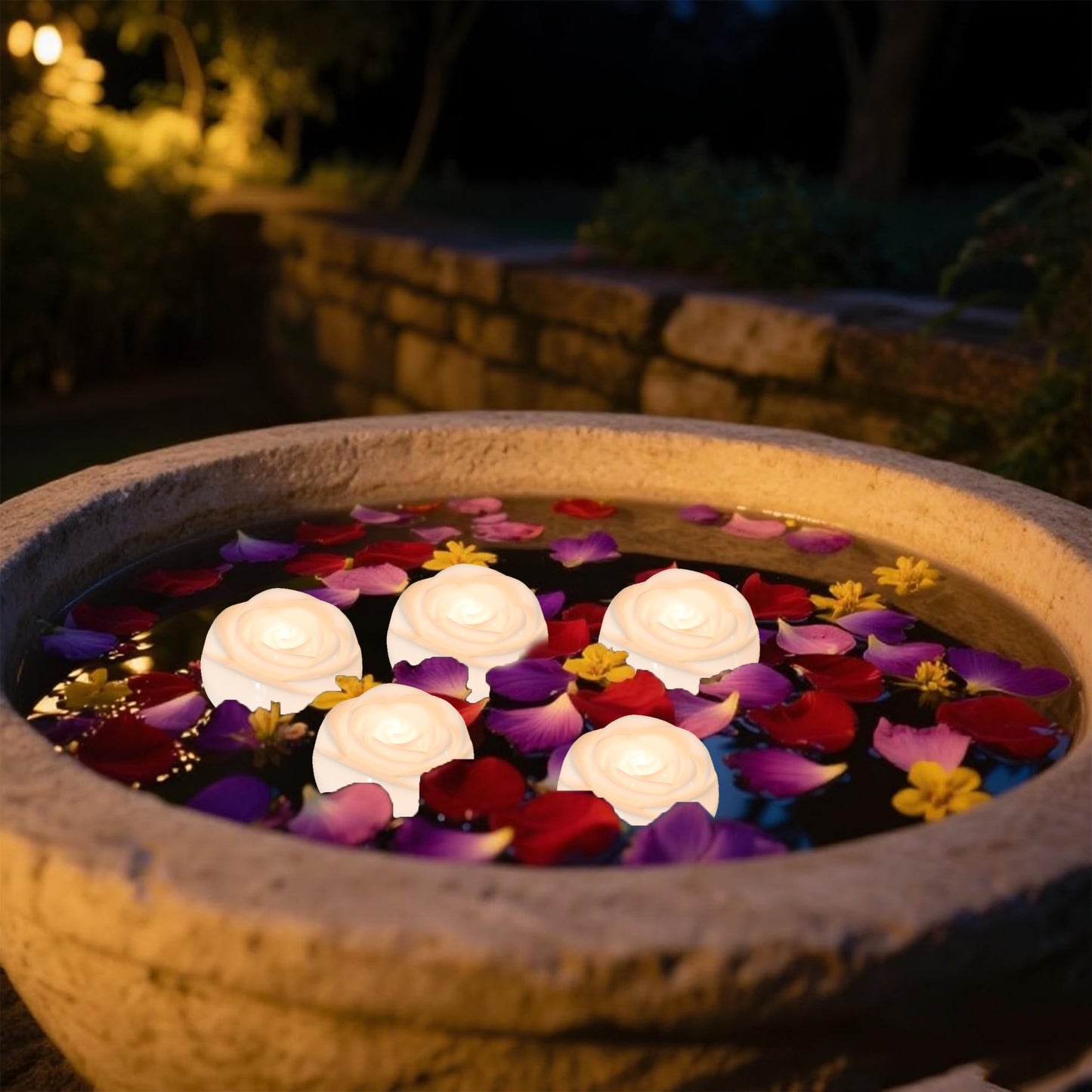 Aignis 24Pcs Flameless Led Floating Candles, White Rose Plastic Tealight Battery Operated, 120+ Hours Glow Time, Cozy Light For