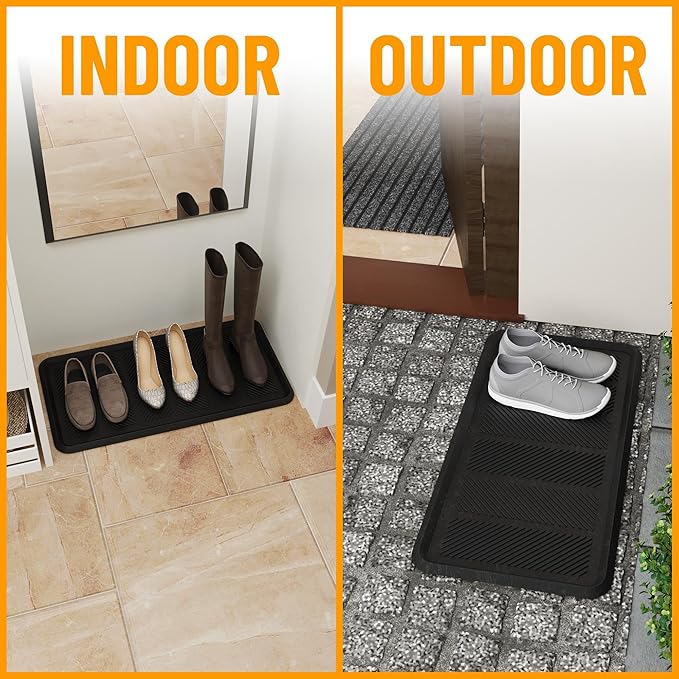 Sweet Home Stores Hose -Wash Boot Tray Rubber Non-Slip 16" x 32" Indoor/Outdoor Mat for Entryways, Doorways, Black
