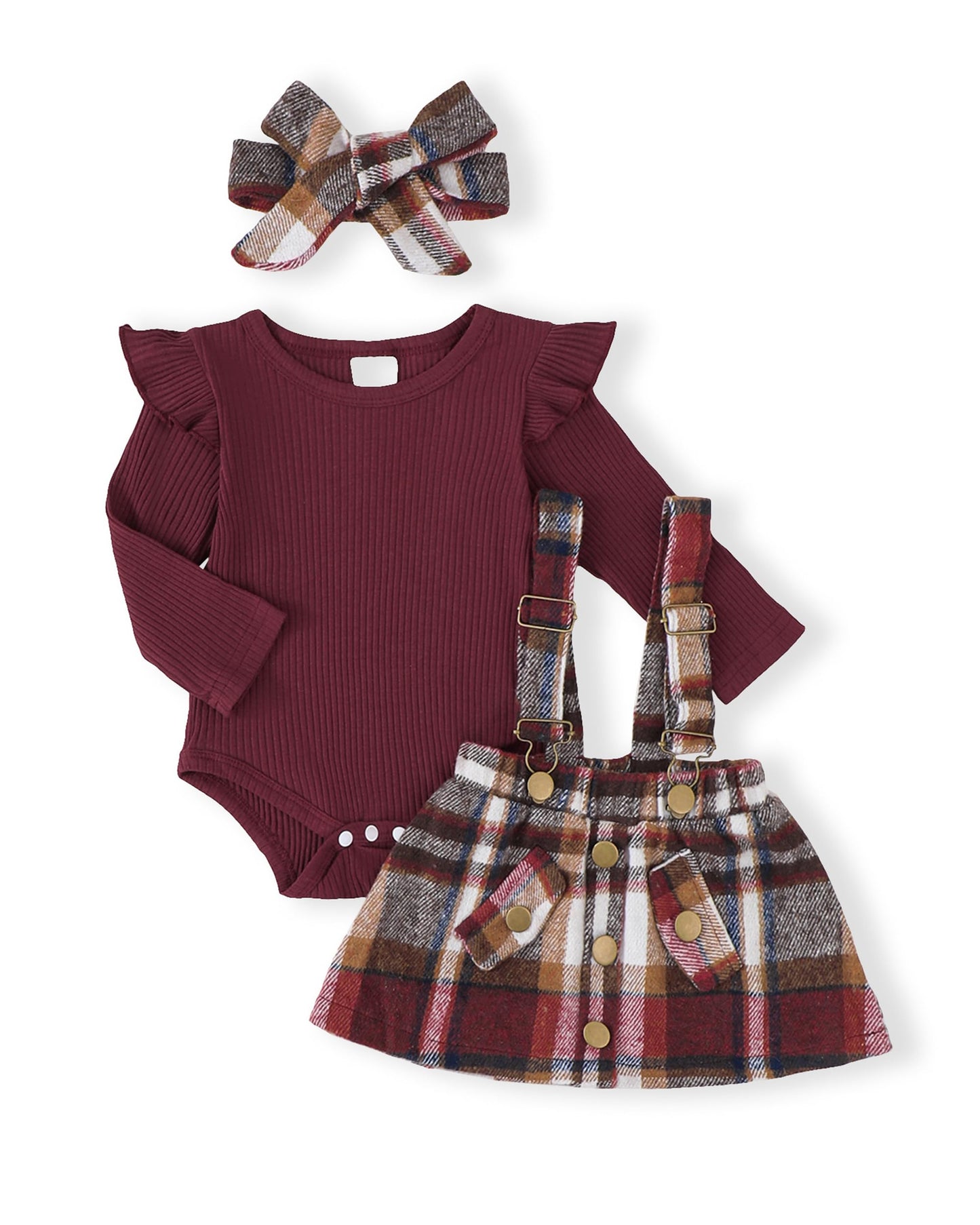 Baby Girl Clothes 3-6 Months Infant Baby Girl Dresses Winter Fall Wine Plaid Overalls Skirt Sets Ribbed Romper Gift Stuff Birthday Outfit for Girls