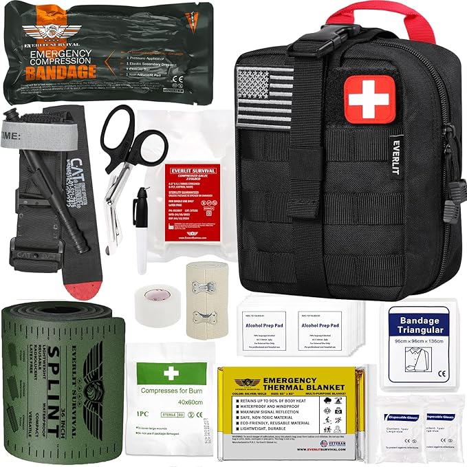 EVERLIT Emergency Trauma Kit, CAT GEN-7 Tourniquet 36" Splint, Military Combat Tactical IFAK for First Aid Response, Criti...