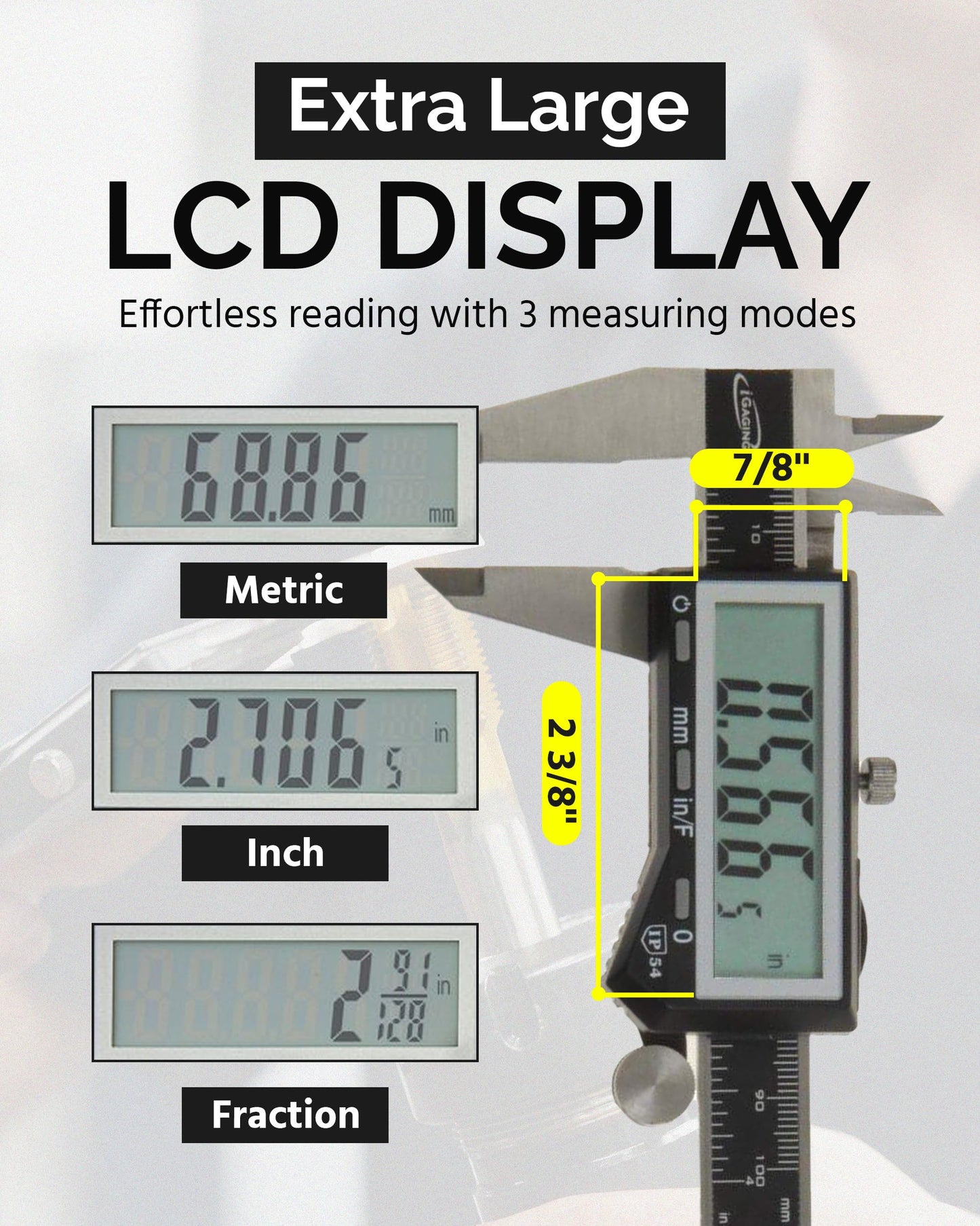 iGaging IP54 Electronic Digital Caliper 0-6" Display Inch/Metric/Fractions Stainless Steel Body