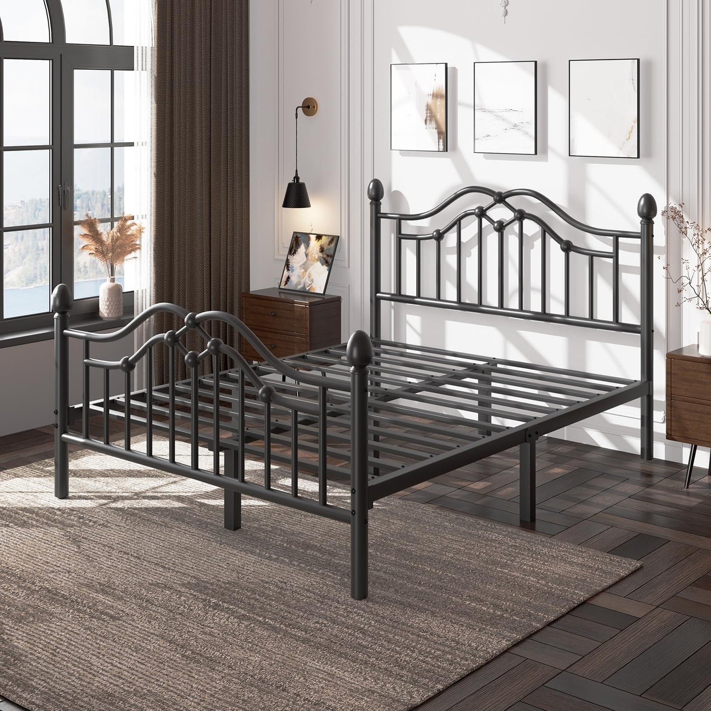 LoVinson Full Bed Frame with Headboard and Footboard, Modern Metal Platform Bed Frame Support Up to 1000LBS, Under Bed Storage, No Box Spring Needed, Easy Assembly, Black