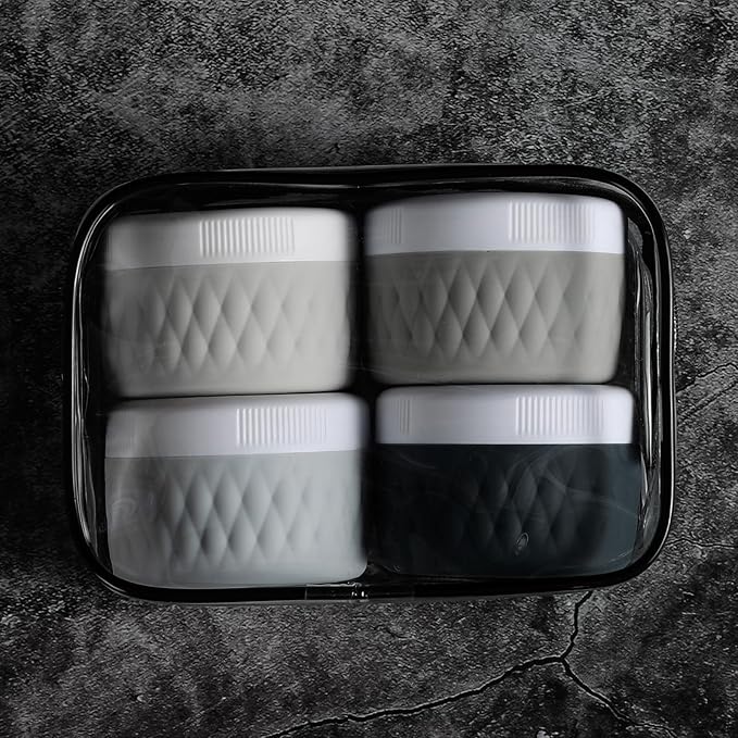 Travel Containers for Toiletries, Silicone Cream Jars BPA-Free, TSA Approved 2oz Travel Size Containers, Leak-proof Silicone Jars with Lid for Cosmetic Face Hand Body Cream (4 Pack)