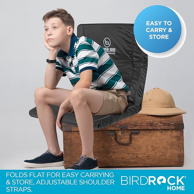Stadium Boss Recliner Stadium Seat for Bleachers, Benches, Lawns, Backyard, Camping & Beach – Padded Sport Chair, Cushion Backs & Armrest – 6 Reclining Positions – Portable Carry Straps – Black