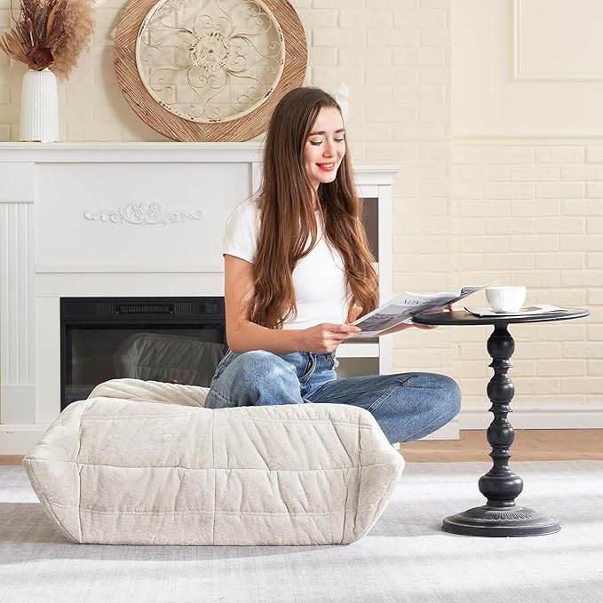 HABUTWAY Bean Bag Ottoman,Foot Rest,Fireside Chair Memory Foam Lazy Bean Bag Sofa for Living Room,Bedroom,Dorm,Office (Ottoman-Beige)